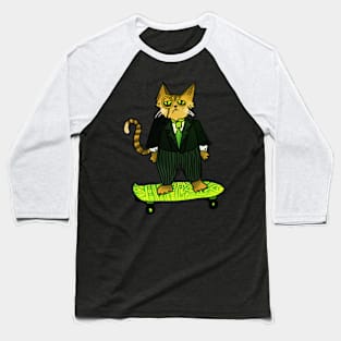 Catipalist: Skateboarding Business Cat Baseball T-Shirt